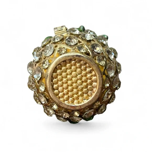 Hawaiian Pineapple Trinket Box Rhinestone Enameled Magnetic Closure Green - Picture 11 of 11